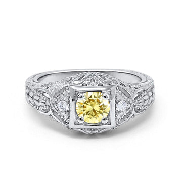 Antique Style Engagement Ring Simulated Yellow CZ 925 Sterling Silver